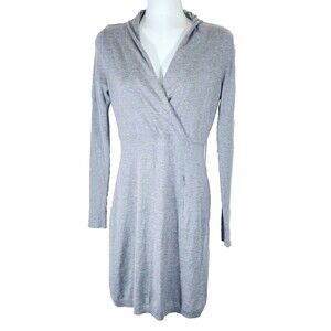 Athleta Sweater Dress Womens XS Gray Ribbed Cotton Long Sleeve Surplice Wrap
